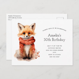 Postal De Invitación Cute Fox Pup in a Red Scarf Birthday