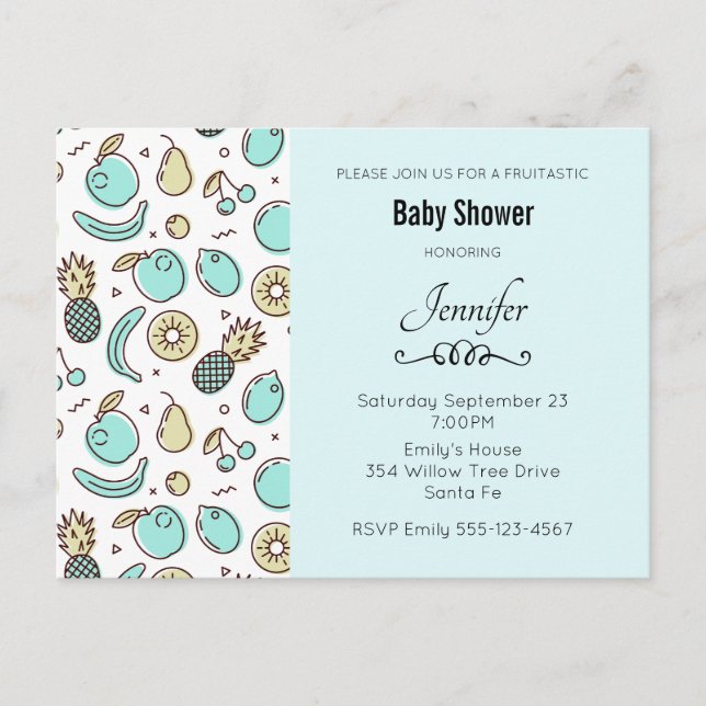 Postal De Invitación Cute Fruit Pattern Summery Tema Baby Shower (Anverso)