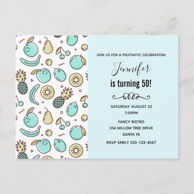 Postal De Invitación Cute Fruit Pattern Summery Tema Cumpleaños (Anverso)