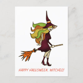 Postal De Invitación Cute Girly Happy Halloween Witness Witch Costume