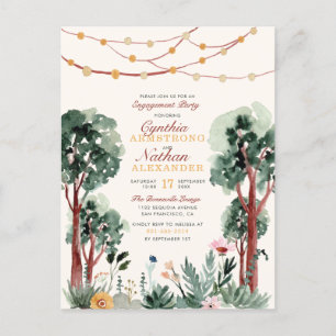 Postal De Invitación Cute Green Botanical Trees Partida Única de Compro