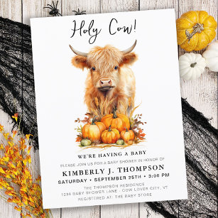 Postal De Invitación Cute Highland Cow Autumn Pumpkins Baby Shower