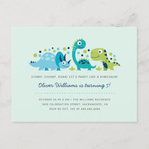 Postal De Invitación Cute Jurassic Dinosaurios Fiesta de Cumpleaños de 