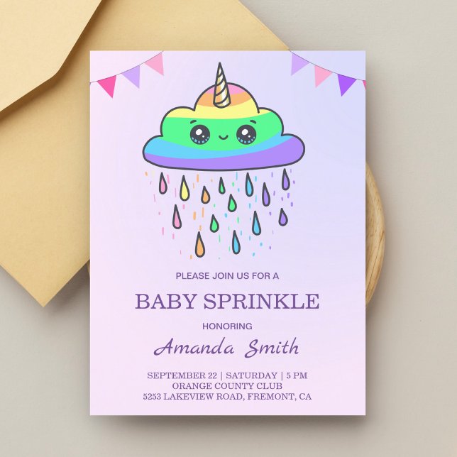 Postal De Invitación Cute Kawaii Nube de Arcoíris Unicornio Sprinkle de (Subido por el creador)