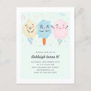 Postal De Invitación Cute Kawaii Sugar Candy Kids Cumpleaños