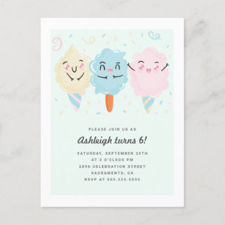Postal De Invitación Cute Kawaii Sugar Candy Kids Cumpleaños