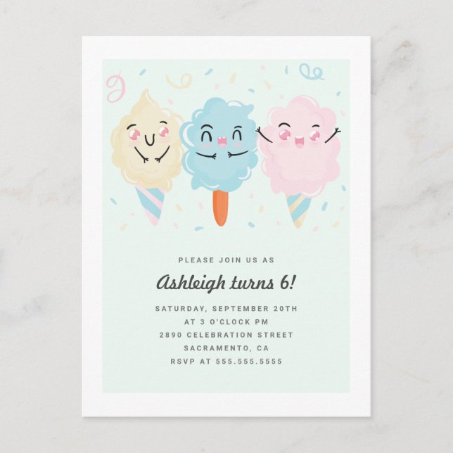 Postal De Invitación Cute Kawaii Sugar Candy Kids Cumpleaños (Anverso)