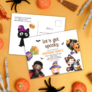 Postal De Invitación Cute Kids Halloween Fiesta de disfraces Spooky