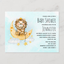 Postal De Invitación Cute Lion Fishing Watercolor Baby Shower
