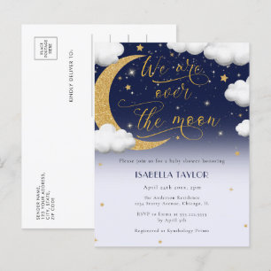 Postal De Invitación Cute Over the Moon Baby Shower