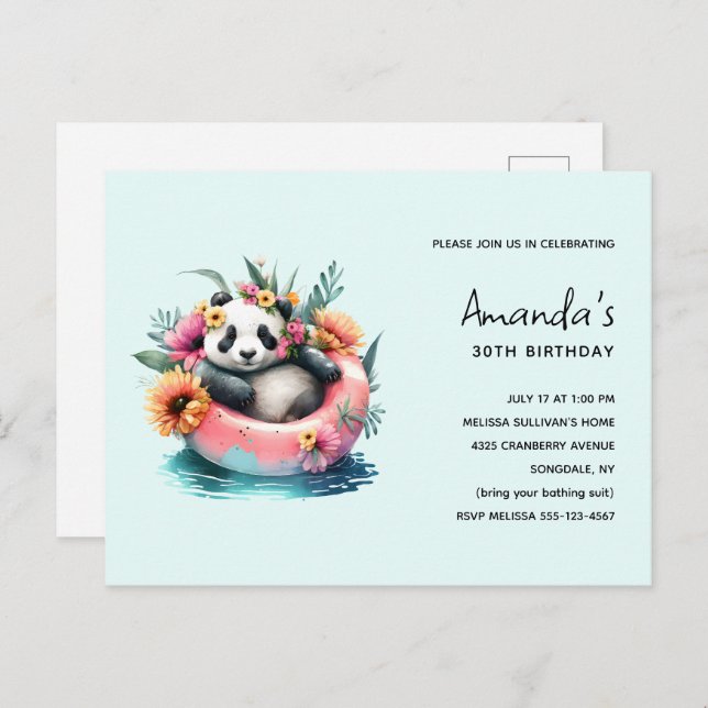 Postal De Invitación Cute Panda Chilling en un metro interno cumpleaños (Anverso / Reverso)