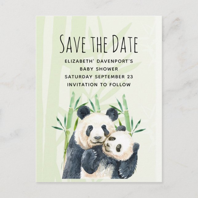 Postal De Invitación Cute Panda Pair Guardar la fecha Baby Shower (Anverso)