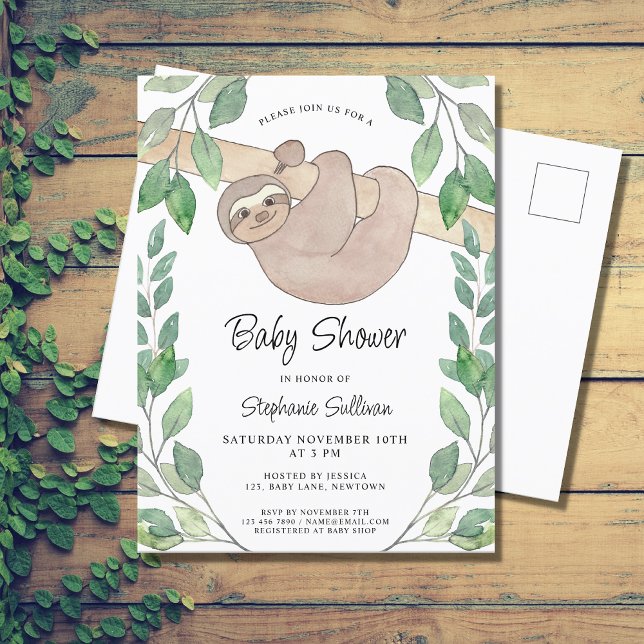 Postal De Invitación Cute Sloth Baby Shower (Subido por el creador)