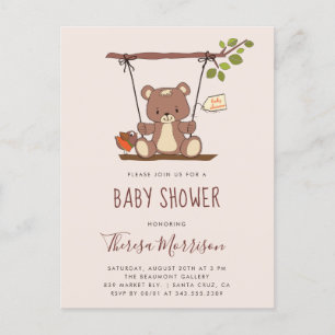 Postal De Invitación Cute Teddy Bear Sexo Neutral Baby Shower
