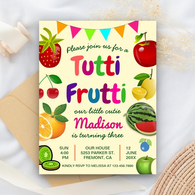 Postal De Invitación Cute Tutti Frutti Fiesta de cumpleaños de verano (Subido por el creador)