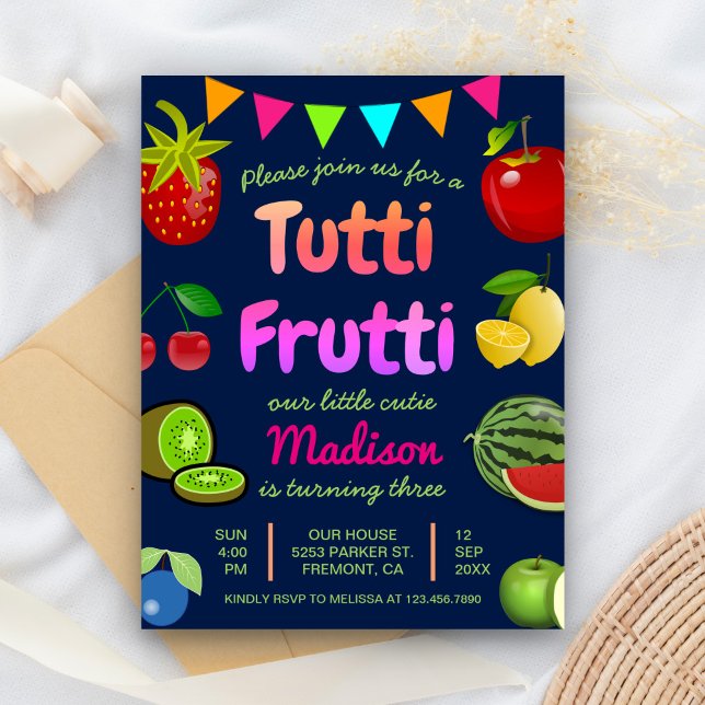 Postal De Invitación Cute Tutti Frutti Niños Fiesta de cumpleaños (Subido por el creador)