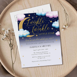Postal De Invitación Cute Twinkle Twinkle Pequeña Estrella Revelación d