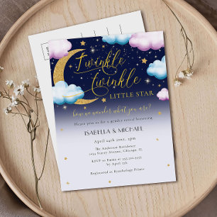 Postal De Invitación Cute Twinkle Twinkle Pequeña Estrella Revelación d