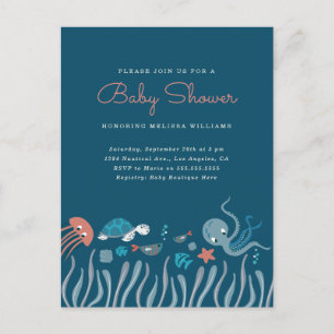 Postal De Invitación Cute Under the Sea Ocean Critters Baby Shower