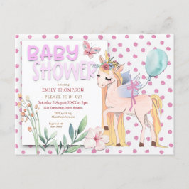 Postal De Invitación Cute Unicorn Pink Baby Shower