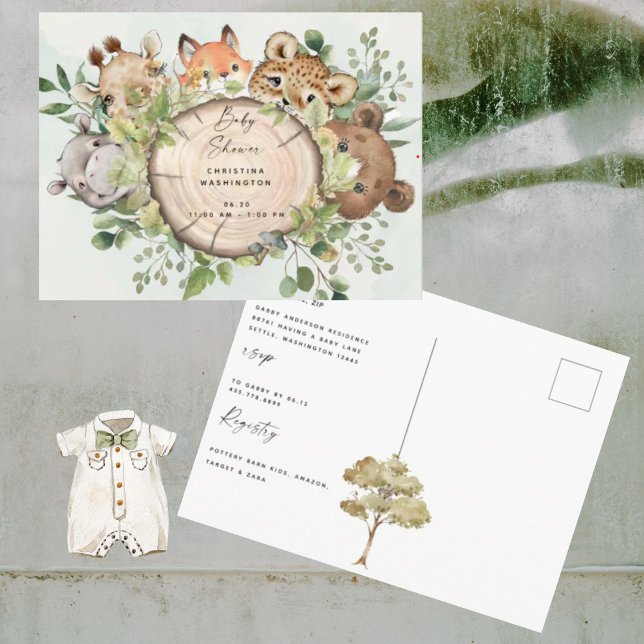 Postal De Invitación Cute Woodland Animals Baby Shower (Subido por el creador)