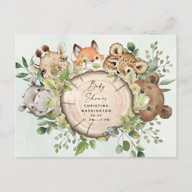 Postal De Invitación Cute Woodland Baby Animals Baby Shower (Anverso)