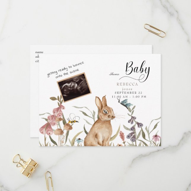 Postal De Invitación Cute Woodland Ultrasound Baby Shower (Anverso/Reverso In Situ)