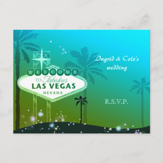 Postal De Invitación Cyan Blue Las Vegas Wedding RSVP (Anverso)