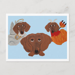 Postal De Invitación Dachshund con ángel y diablo