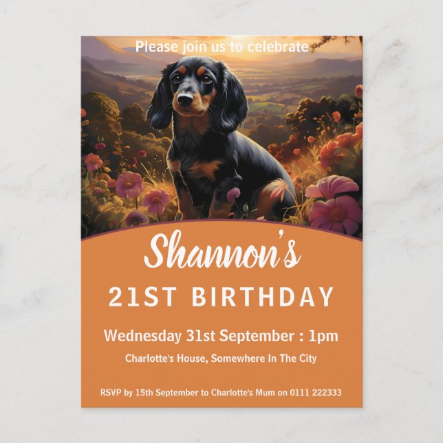 Postal De Invitación Dachshund En Dusk (Anverso)