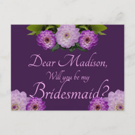 Postal De Invitación Dahlia Morado Floral, ¿Serás Mi Novia?