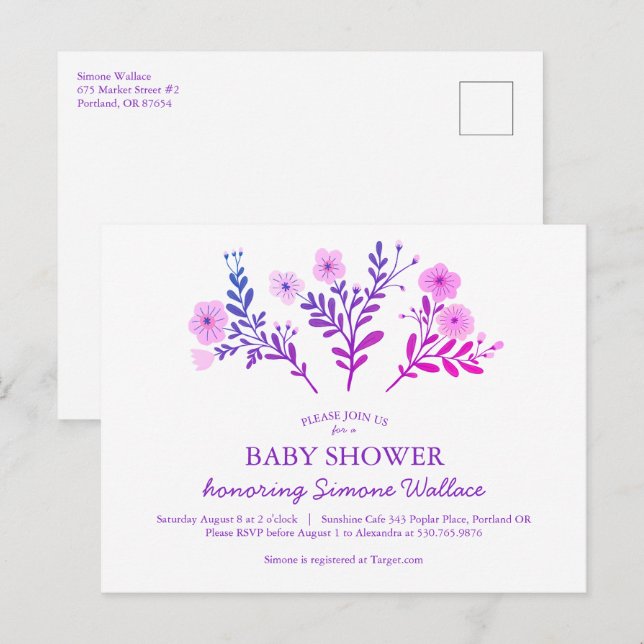 Postal De Invitación Dainty Florals Elegant Moda PERSONALIZADO BABY SHO (Anverso / Reverso)