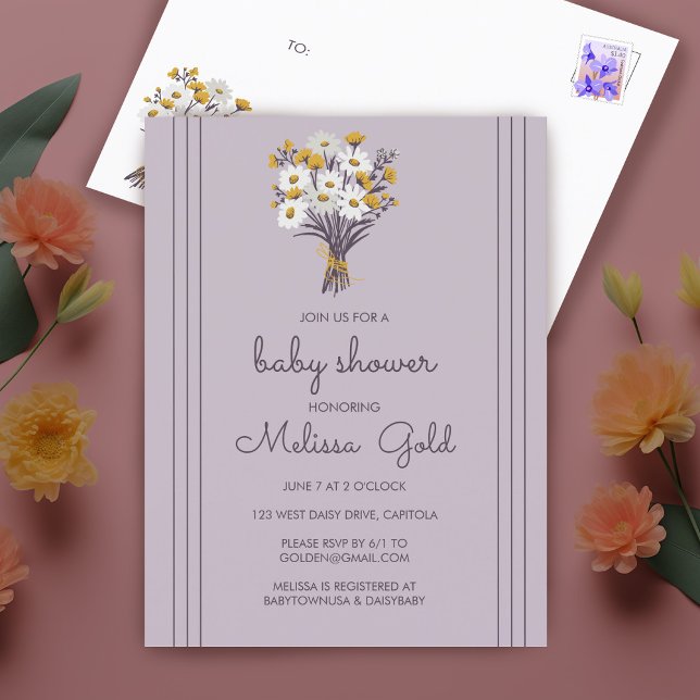 Postal De Invitación Daisy Bouquet Moda BABY SHOWER PERSONALIZADO (Sweet Daisy Bouquet Chic BABY SHOWER CUSTOM Invitation Postcard
)