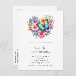 Postal De Invitación Daisy Flowers with a Beautiful Butterfly Birthday