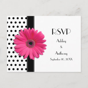 Postal De Invitación Daisy rosado Polka blanco negro Boda de puntos RSV
