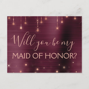 Postal De Invitación Dama de Honor Burgundy Rose Gold  Brillo