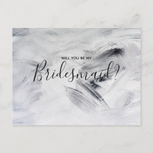 Postal De Invitación Dama de honor de boda   Pinceladas de arte blanco