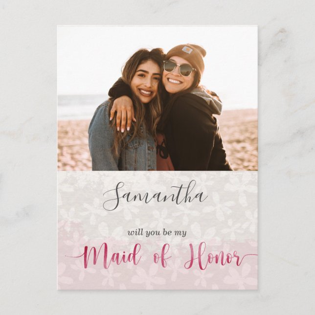 Postal De Invitación Dama de honor floral rosa  (Anverso)