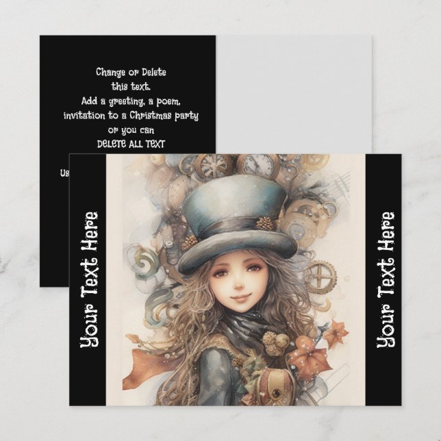 Postal De Invitación Dama Vestida con saludo de feriado de Steampunk (Anverso / Reverso)