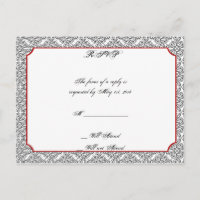 Damasco blanco y negro con RSVP de la boda roja