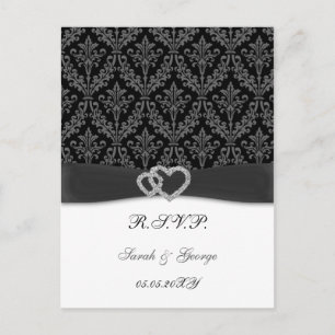 Postal De Invitación damasco diamante boda carbonero RSVP