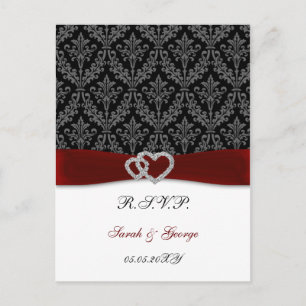 Postal De Invitación damasco diamante boda roja RSVP