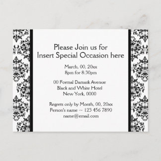 Postal De Invitación Damasco formal de fiesta negro rojo blanco