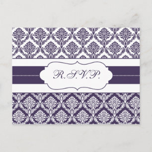 Postal De Invitación damasco morado rsvp