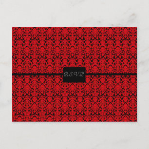 Postal De Invitación Damasco negro y rojo RSVP