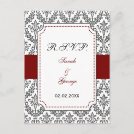 Postal De Invitación damasco rojo rsvp