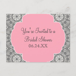 Postal De Invitación Damask AnnaLiese - Ducha de novia rosa y gris