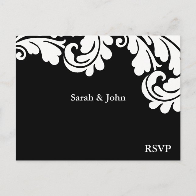 Postal De Invitación Damask Black and White Wedding RSVP 1 (Anverso)