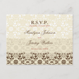 Postal De Invitación Damask Swirls Lace Café RSVP Boda Postcard