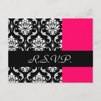 Postal De Invitación Damask Wedding RSVP Card Fushia